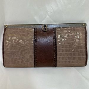 Fossil clutch clasp wallet reptile print, brown and gold